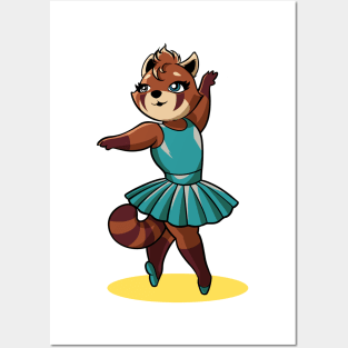 Comic red panda dancing ballet - ballerina Posters and Art